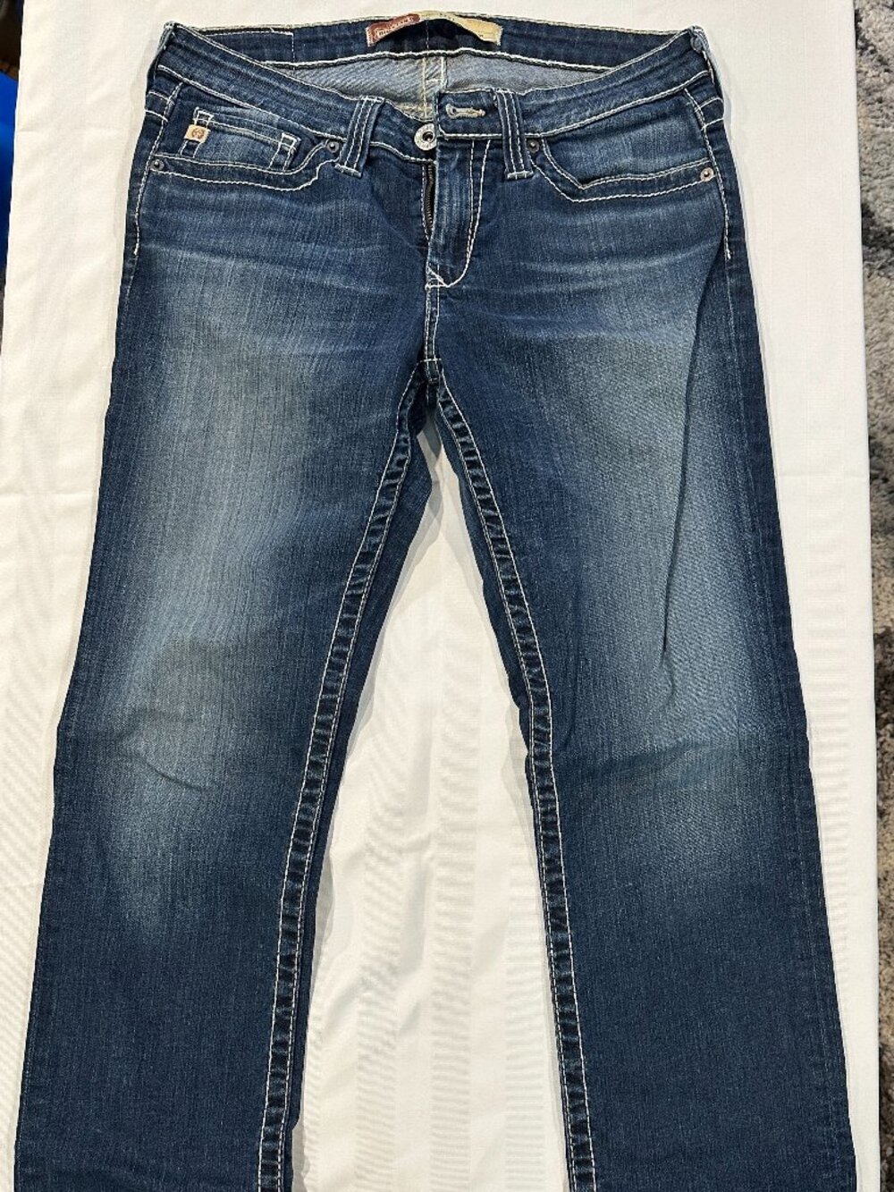 Big Star Nina Jeans Womens Sz 29R Mid Rise Straight Stretch Distressed Dark Wash